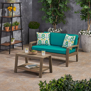 Sunbrella Outdoor Acacia Wood Loveseat and Coffee Table Set *FULLY ASSEMBLED*