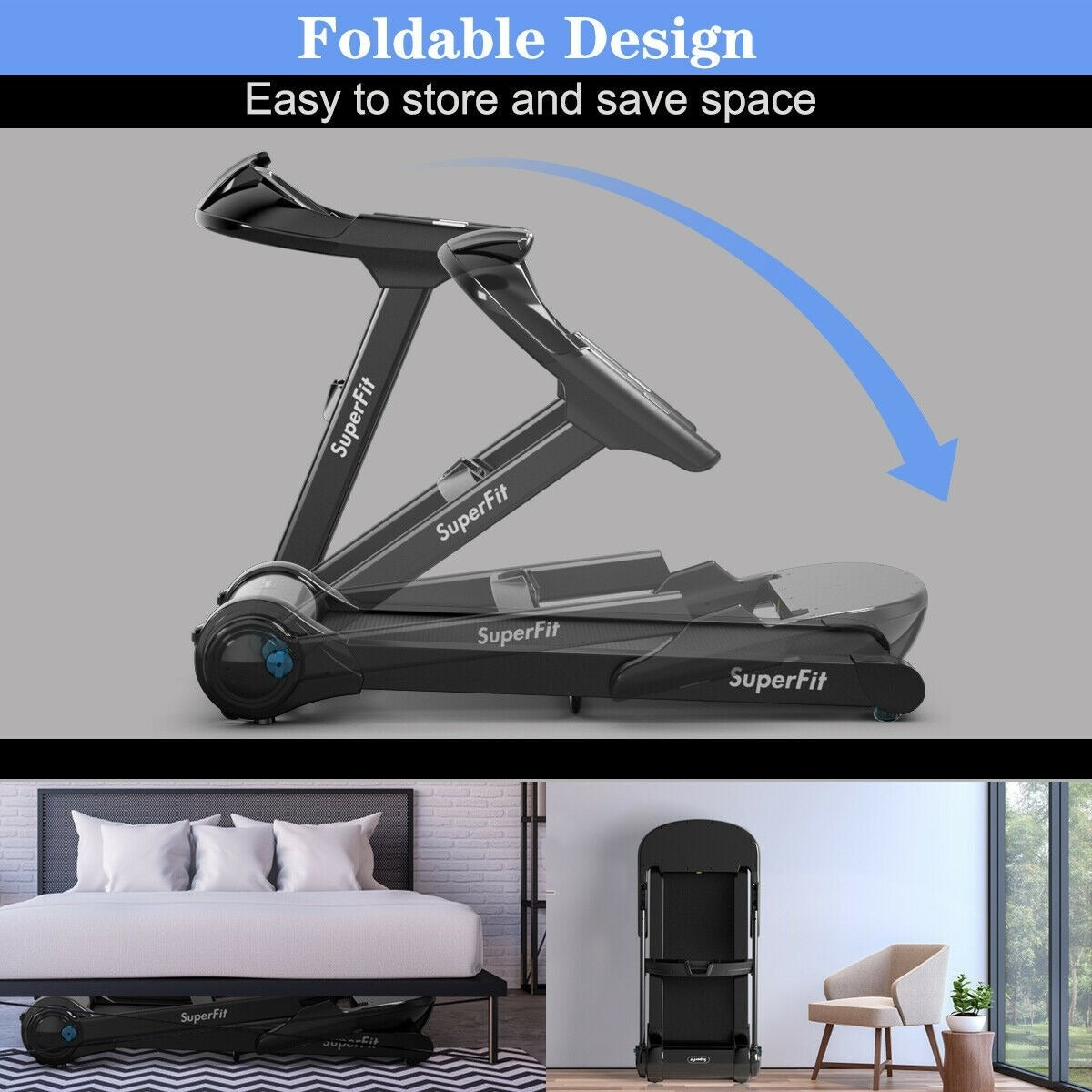 EXTRA 50%OFF, now just $199.99,  2.25HP Folding Treadmill Running Jogging Machine with LED Touch Display - SP37546BK