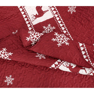2 Piece Quilt Set Reversable Deer Print, King, Red/White