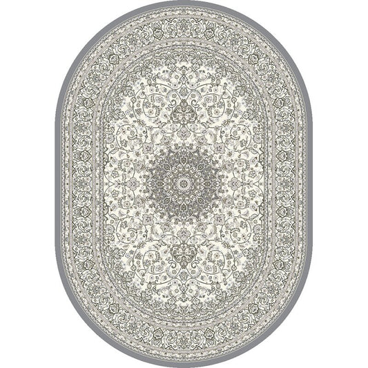 Attell Oriental Cream/Grey Area Rug - Oval 5'3" x 7'7"