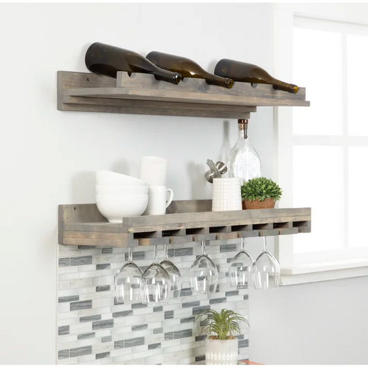 Rustic Luxe 36 Inch Wood  Wine Set, grey wash finish
