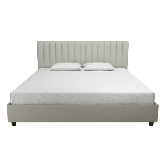 Brittany Tufted Upholstered Low Profile Headboard , White, King *HEADBOARD ONLY*