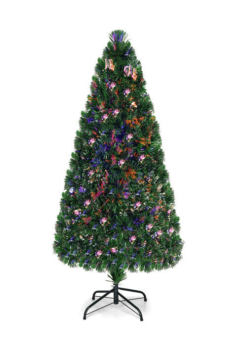 6Ft Pre-Lit Fiber Optic Artificial PVC Christmas Tree w/ Metal Stand