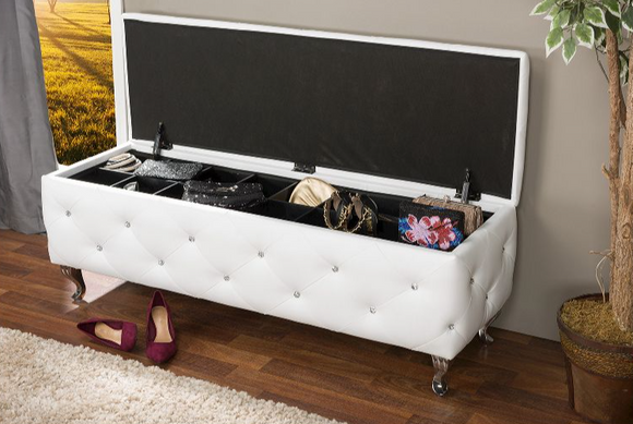 Faux-Leather Contemporary Storage Ottoman