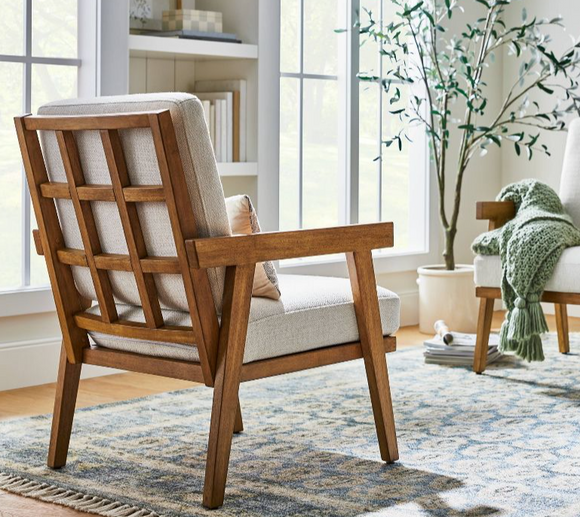 Wood Frame Accent Chair with Grid Back