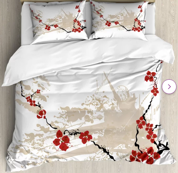 Beige/Red Microfiber Eclectic King Size Duvet Cover Set