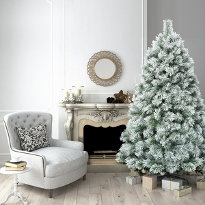6 FT Premium Hinged Artificial Christmas Tree Snowy Pine Needles