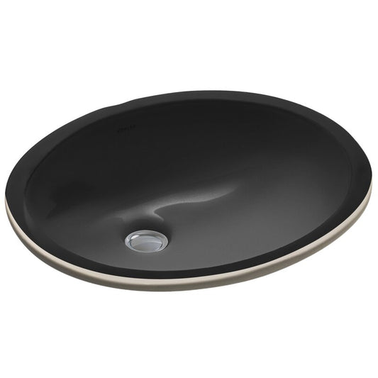 Black Ceramic Oval Undermount Bathroom Sink with Overflow