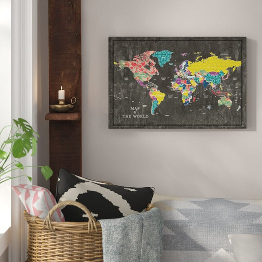 Colorful World Map - Graphic Art Print on Canvas