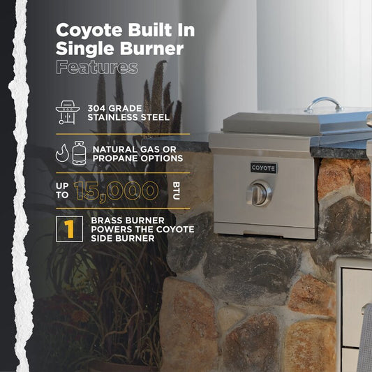 Coyote Grills Single Burner Built-In Natural Gas 15000 BTU Gas Grill with Side Burner, Clearance