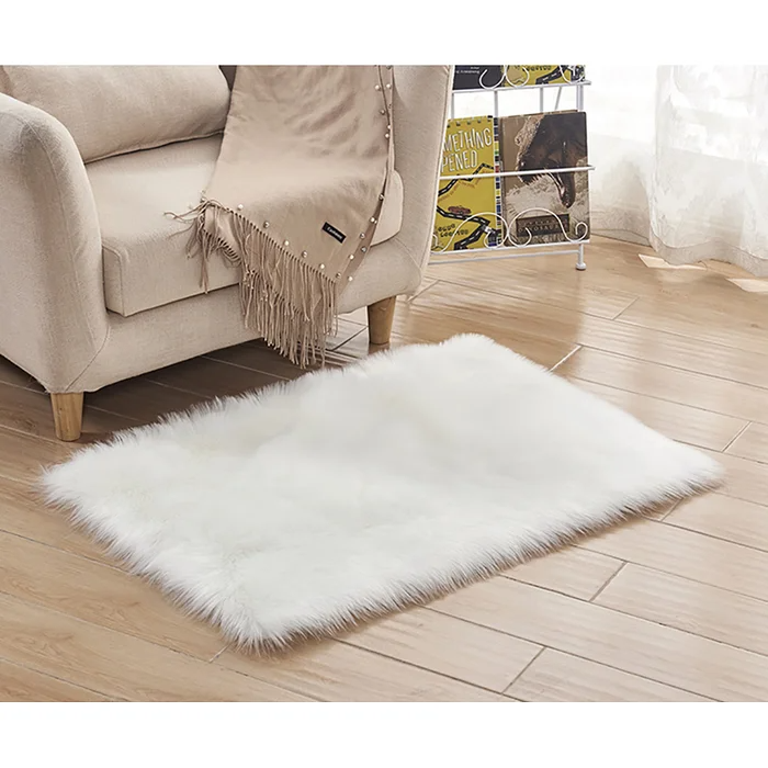 Shag Faux Sheepskin Rug, White, 36`` x 24``