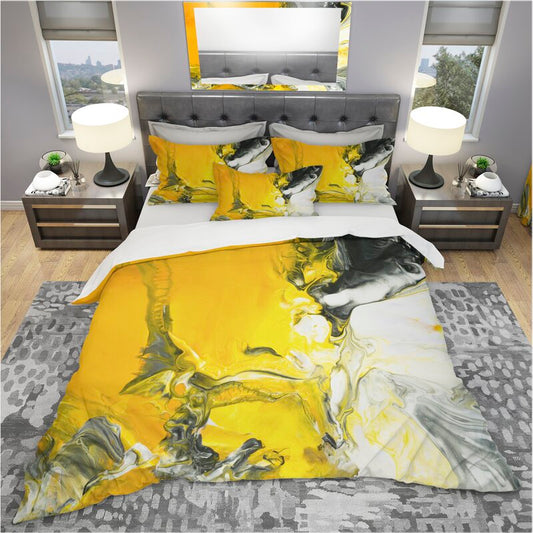 Designart Hand Painted Marbled Acrylic Duvet Cover Set - king