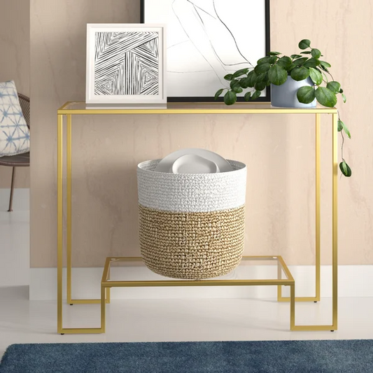 Doynton 39.4`` Console Table, glass, brushed golden frame - fully assembled