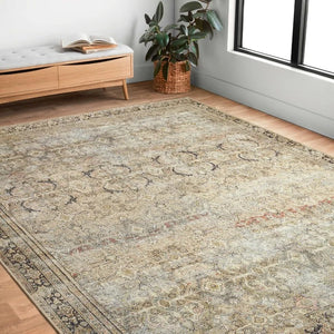 Duda Oriental Area Rug in Olive And Charcoal - 5'-0" x 7'-6"