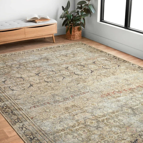 Duda Oriental Area Rug in Olive And Charcoal - 5'-0
