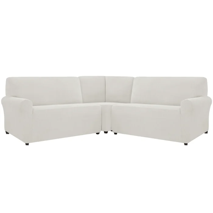 Elastic Corner Combo Box Cushion Sofa Slipcover, sectional, Ivory