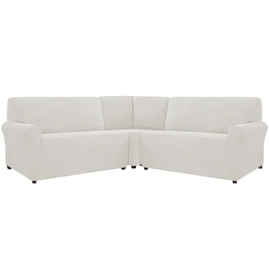 Elastic Corner Combo Box Cushion Sofa Slipcover, sectional, Ivory
