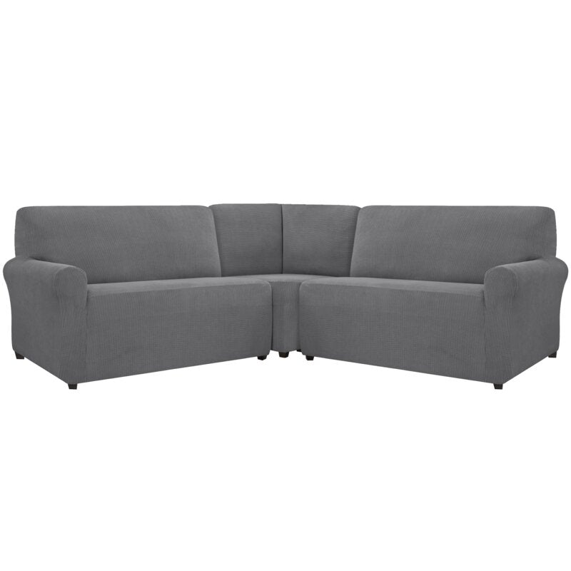 Elastic Corner Combo Box Cushion Sofa Slipcover, sectional, grey