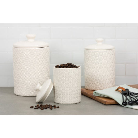 embossed 3 piece kitchen canister set