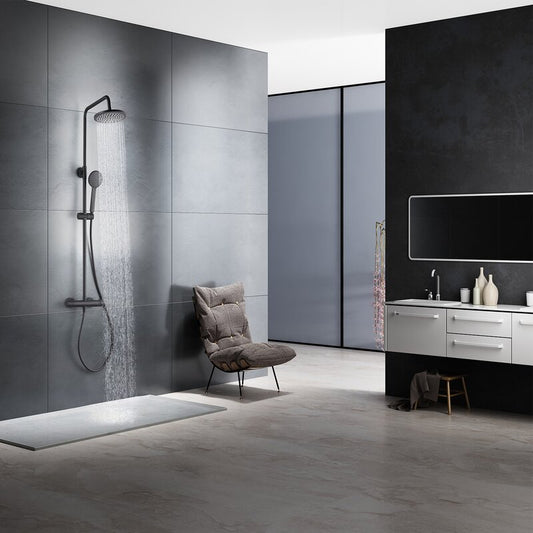 Sliver Eviva Bianca Chrome Thermostatic Round Shower Column - Black