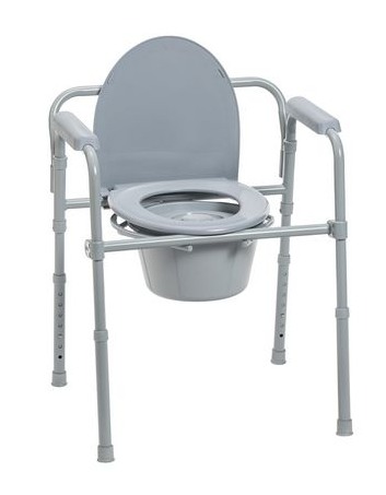 Drive Medical Gray Steel Folding Deep Seat Bedside Commode
