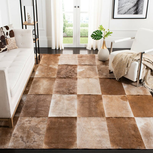 SPECIAL, Fazeley Geometric Handmade Sheepskin Natural Cowhide Area Rug - 5 X 8