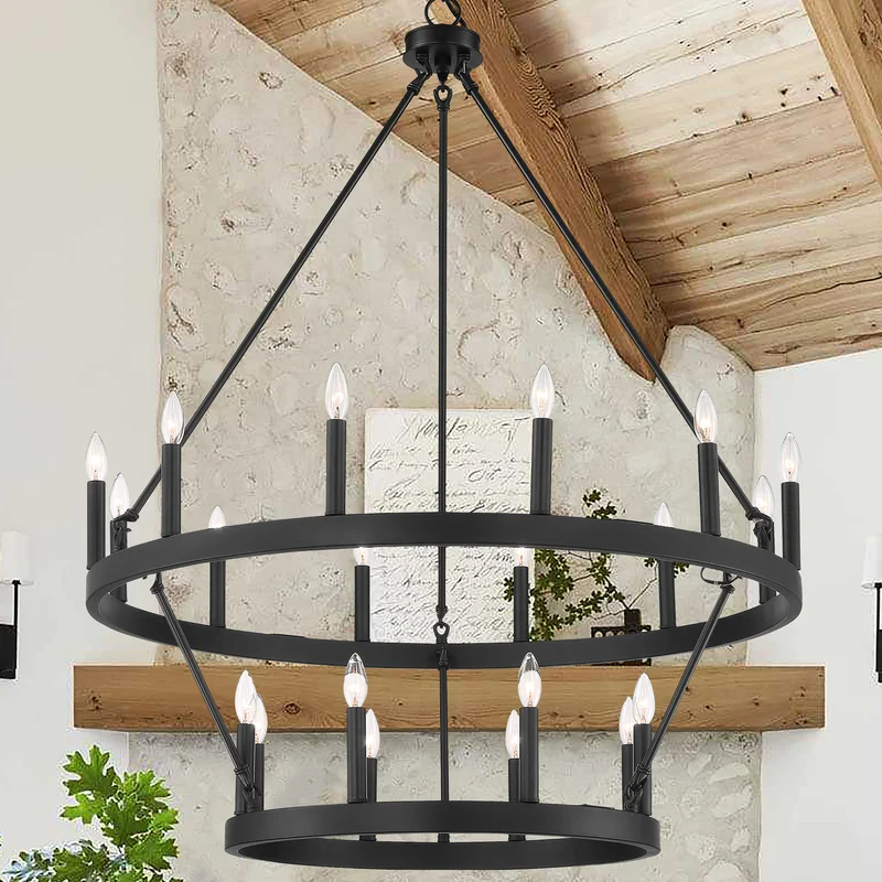 Aged Zinc Finchley 20 - Light Candle Style Wagon Wheel Chandelier, reg $799.99