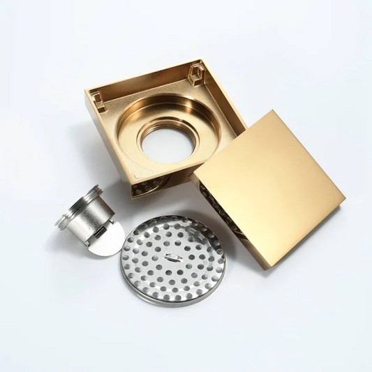 Floor Linear Grid Shower Drain, polished gold