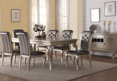 ELSA SILVER GREY FINISH DINING TABLE WITH GLASS & LEAF- CLEARANCE-