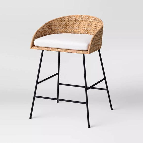 Woven Backed Counter Height Barstool with Cushion