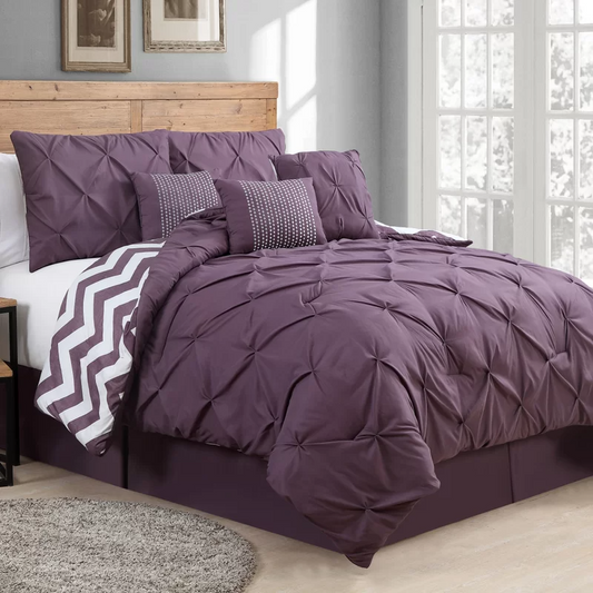 Plum Germain Chevron Navy" Design Of Navy And Off-White Microfiber Reversible Comforter Set