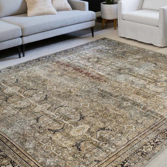 Giacinto Oriental Area Rug in Olive/Charcoal - 7'6