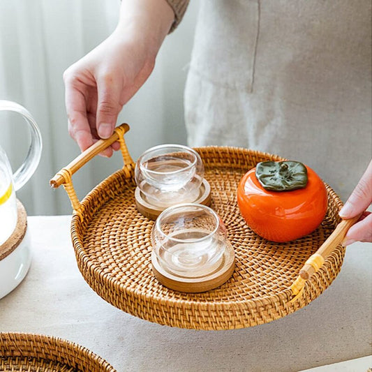 Handmade Rattan Round Woven Basket