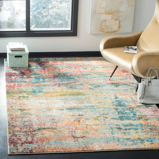 Harrill Abstract Teal/Orange Area Rug - 8' x 10'