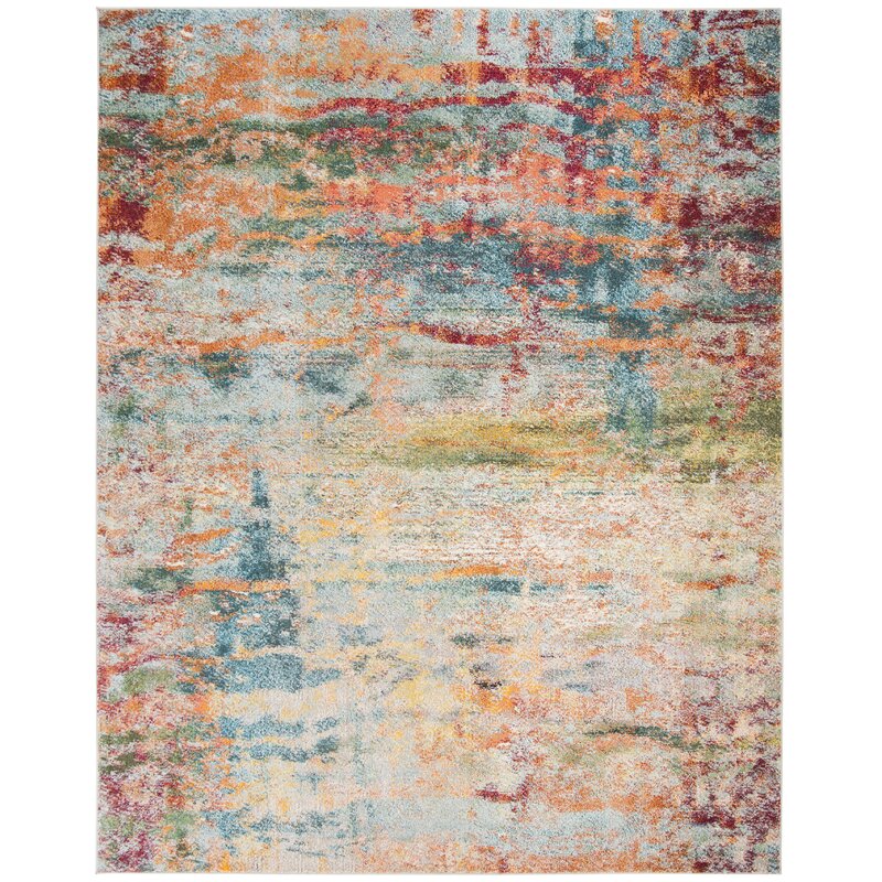 Harrill Abstract Teal/Orange Area Rug - 8' x 10'