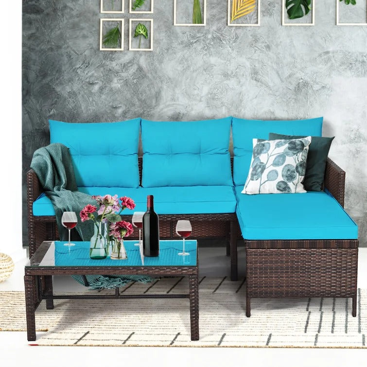 Heinzfried Wicker/Rattan 3 - Person Seating Group with Cushions ...