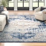 Landes Oriental Area Rug in Dark Blue/Beige - 5' x 8'