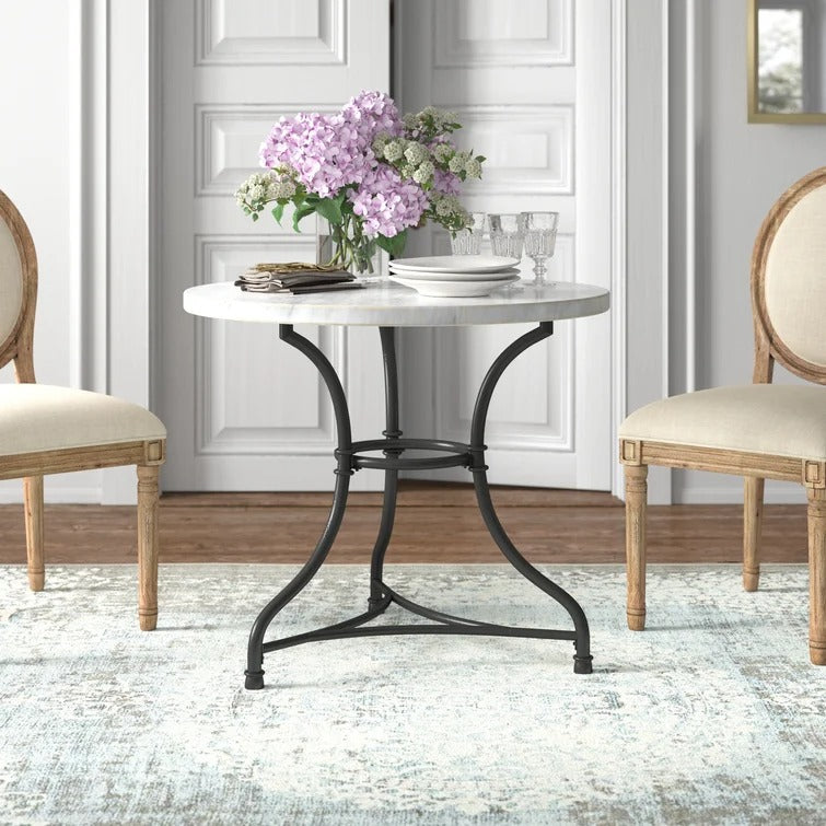 Moran 34'' Genuine Marble Iron Pedestal Dining Table