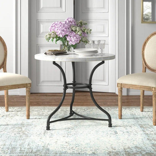 Moran 34'' Genuine Marble Iron Pedestal Dining Table
