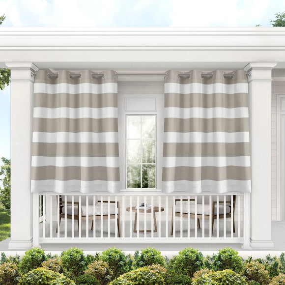 Opheim Striped Semi-Sheer Grommet Curtain Panels (Set of 2) Indoor/ Outdoor