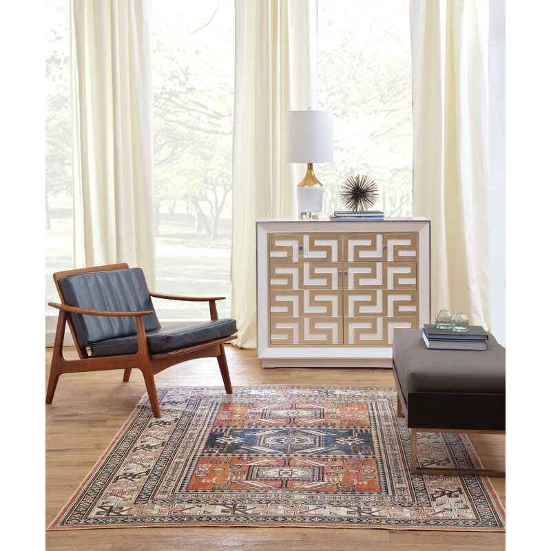 Oriental Tangerine Rust Area Rug, 3` x 5`7