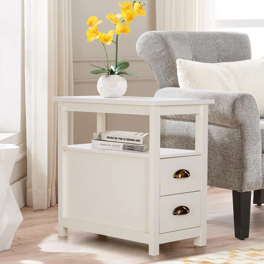 Phyllida 2 - Drawer End Table, White, Assembled