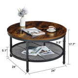 Round Coffee Table 35.8 Inch 2-Tier Sofa Table With Storage