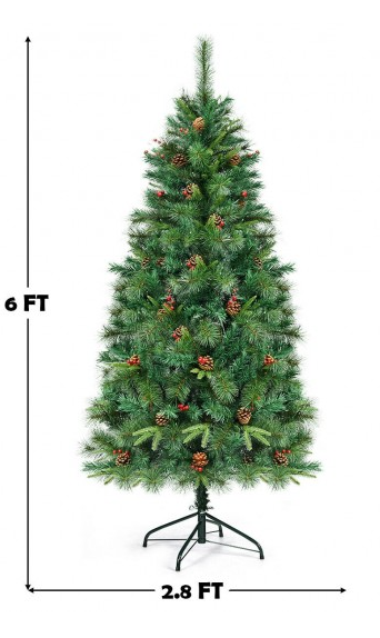 6 Foot Pre-lit Artificial Hinged Christmas Tree with LED Lights