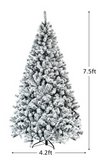 7.5ft Premium Snow Flocked Hinged Artificial Christmas Tree Unlit w/ Metal Stand