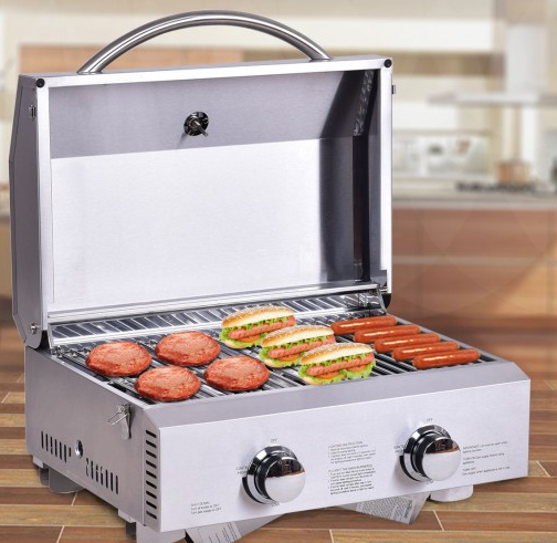 2 Burner Portable Stainless Steel BBQ Table Top Grill for Outdoors, 10000btu