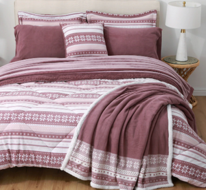 Berkshire Fair Isle Comforter Set, Heavy Polar Fleece/Sherpa, Plum, Queen