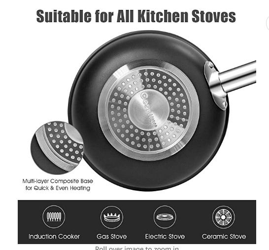12-Piece Copper Non-Stick Cookware Set, Pots and Pans Set, Fry Pan, Casserole Pot, Stock Pot with Handle & Tempered Glass Lid, Ceramic Stovetops/Induction Cooktops, Dishwasher/Oven Safe