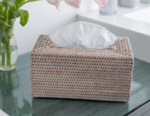 Cambridge Rattan Long Tissue Box Cover, White wash