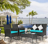 4-Piece Wicker Outdoor Sectional Set with Turquoise Cushions - *UNASSEMBLED/IN BOX* - HW65357TU